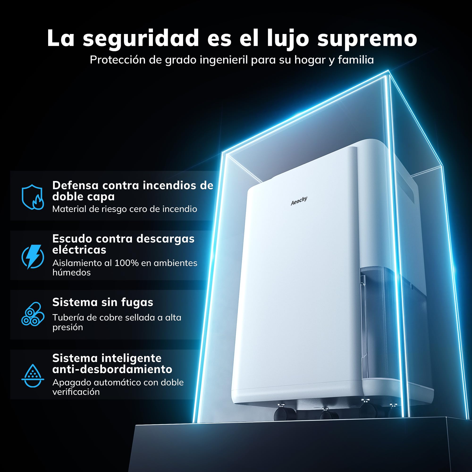 AEOCKY 25 l/día Deshumid. Compacto, Drenaje Continuo, Ruedas Extraíbles | Para dormitorio, baño y sótano; cubre 200 m³/50 m², compresor inteligente, manejo sencillo