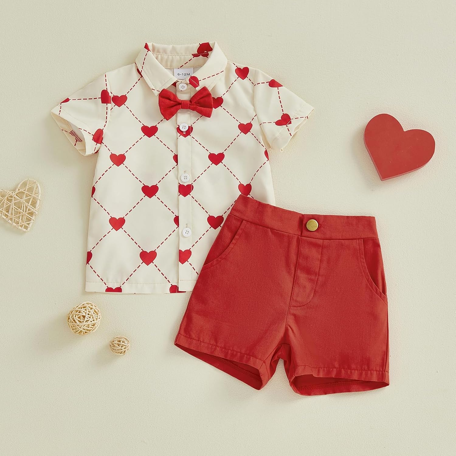 Thorn Tree Toddler Boy Valentines Day Outfit Bow Tie Short Sleeve Shirt Baby Shorts Gentleman Suit Valentines Clothes - Image 2