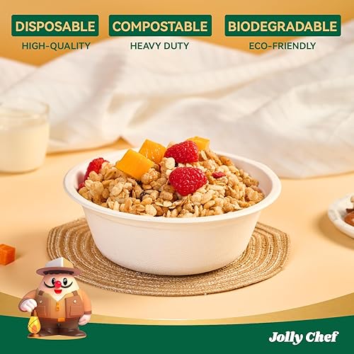Miniatura 3 de JOLLY CHEF Cuenco de papel desechable 100% compostable 16 onzas Tazones de sopa resistentes 150 unidades Tazones de bagazo biodegradable para