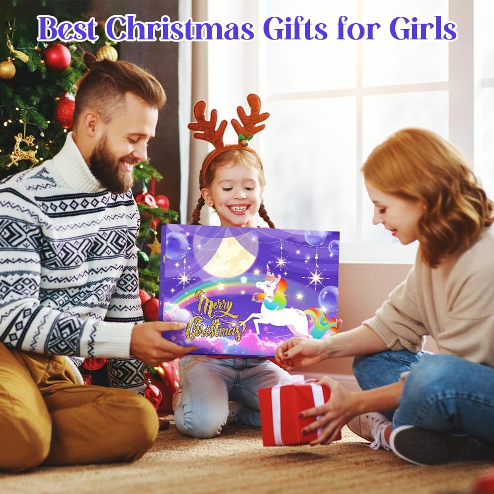 Advent Calendar 2025 Girls,24 Days Surprise Christmas Unicorn Gift Box Christmas Countdown Calendar, Including Hair Accessories, Jewelry, Glasses, Bracelets, Stickers,Coin Purse - Image 6