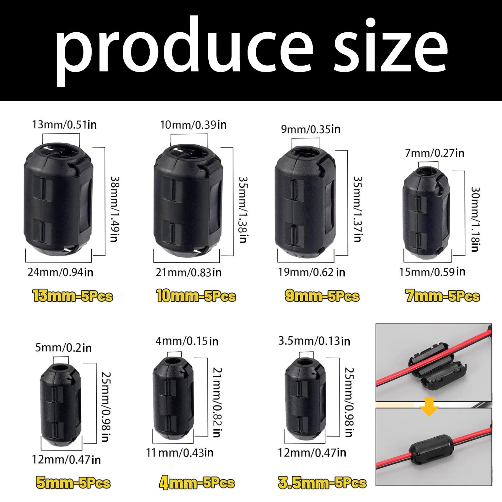 Clip per filtro antirumore da 35 alte prestazioni in ferrite Clip per filtro soppressore rumore per la trasmissione segnali puliti Filtro soppressore rumore facile da