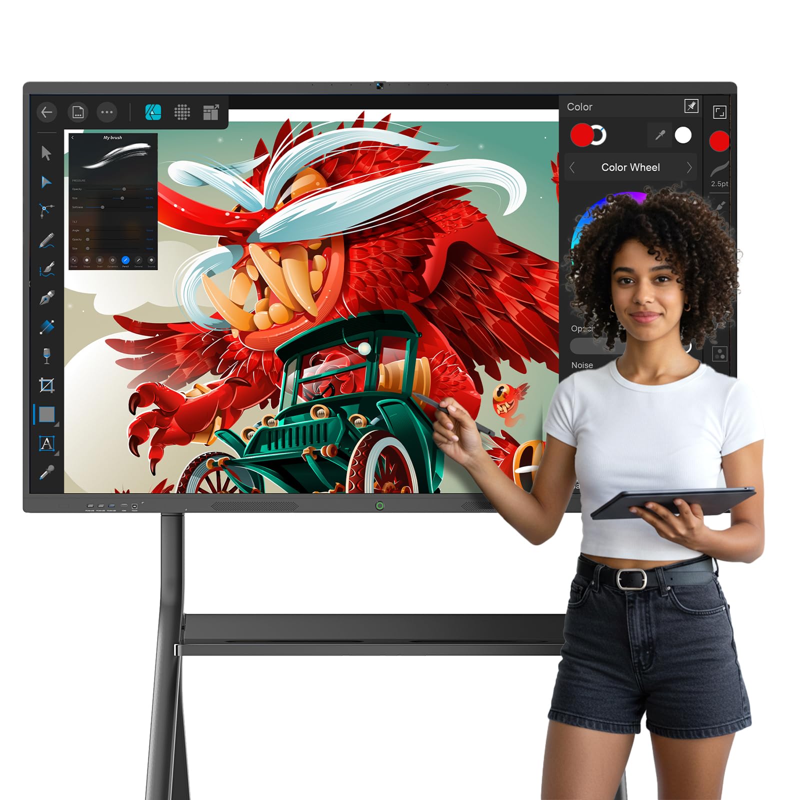65'' Smart Board, 4K UHD Interactive Touchscreen Whiteboard, Android 14 8+128GB Wireless Smartboard for Classroom Home Office Studio