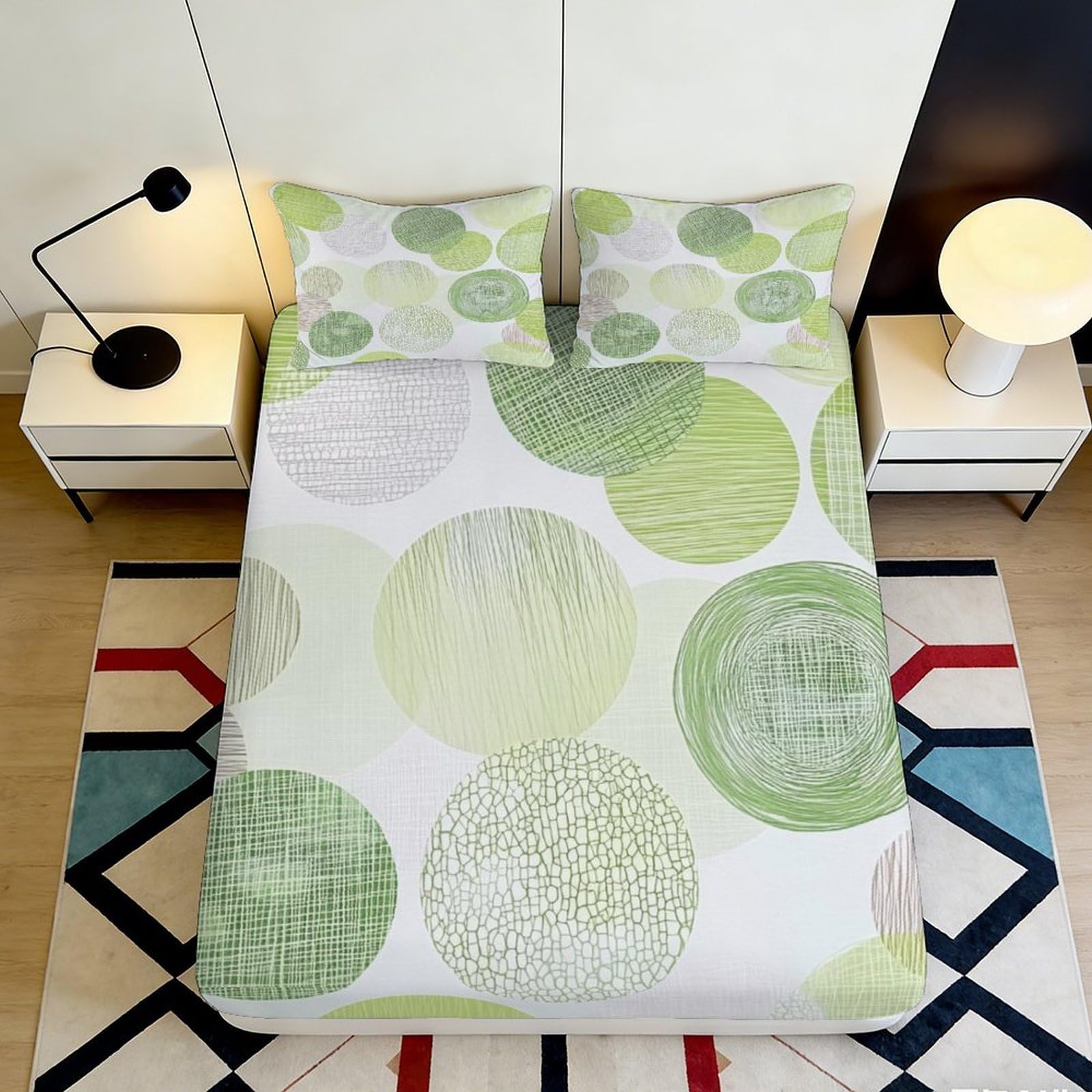 Kzqjxnhpcr Style-8 3D Printed Circles Pattern Microfiber Fitted Sheet Deep Pocket Non-Slip Bedroom Bedding Adult Teen Mattress Fitted Cover Full Wrap Washable 90X200x25cm 90X200x25cm