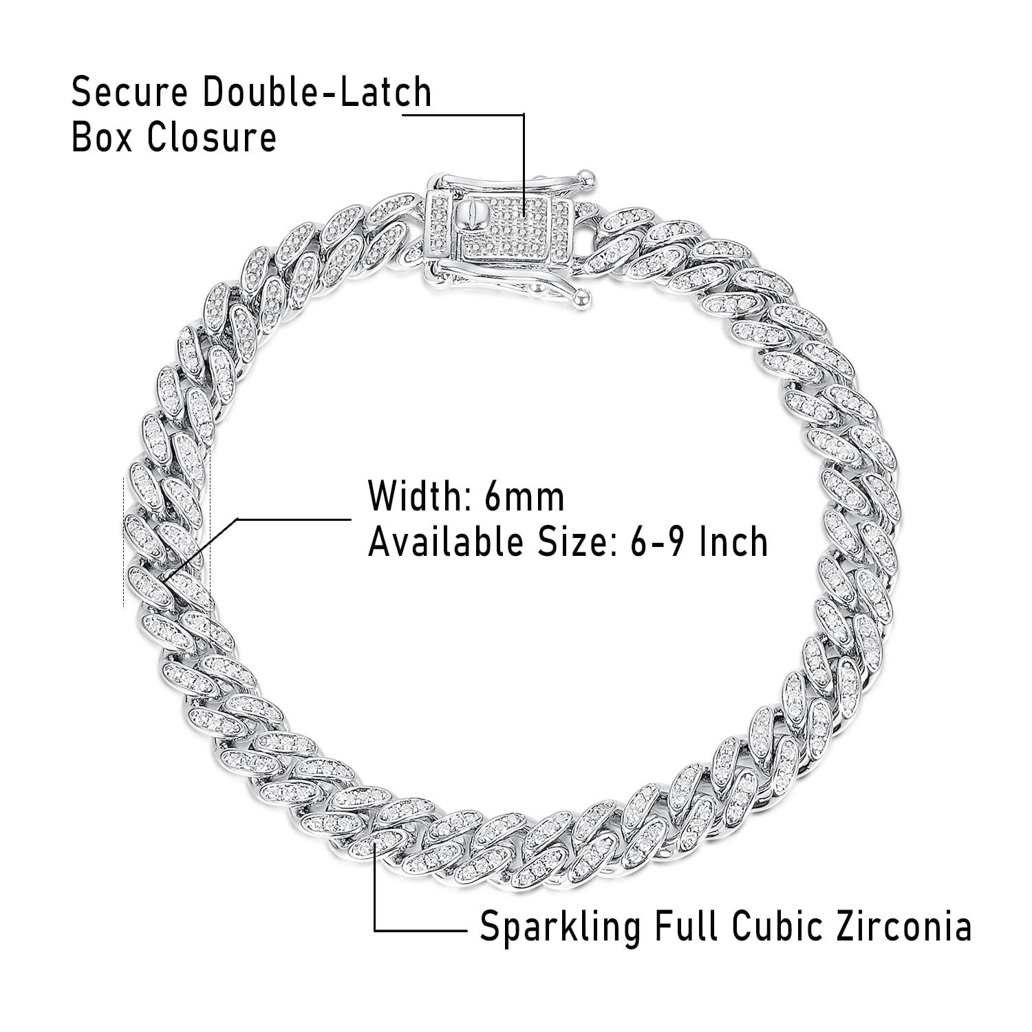 Gemsme 18K White Gold Plated Iced Out Cuban Link Chain Bracelet