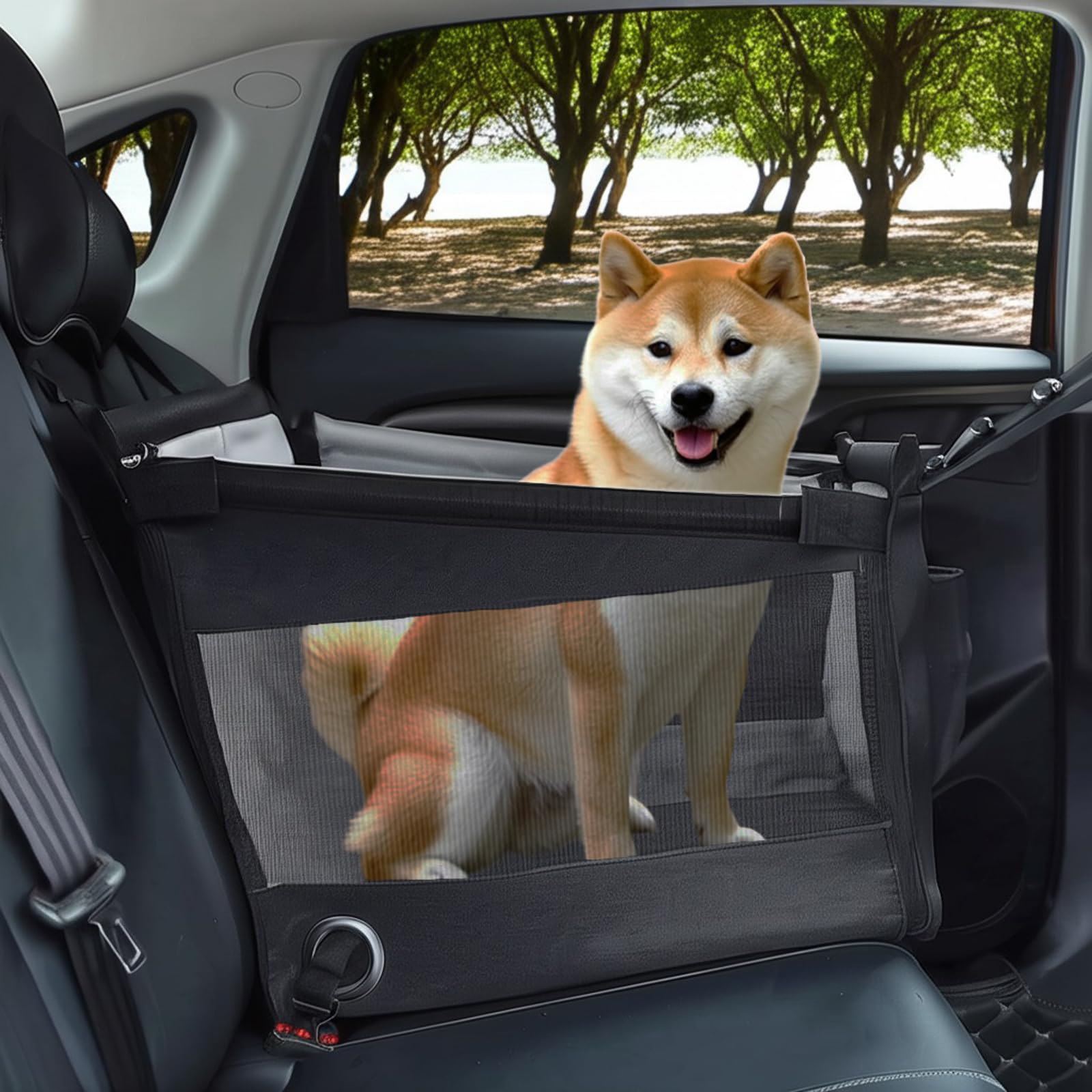 NooyaStyle ペットドライブシート【動物看護師監修・ゆったり寛げ】 犬 車 シート 助手席 後部座席 全車種 中型犬 小型犬 ペットドライブボックス 防水加工 犬 車用ベッド 猫用 取り扱い簡単 飛び出し防止 持ち運び便利 犬車グッズ 前部席 後部席 【日本語取扱説明書付き】 耐荷重30KG 50x50x50cm (ブラック, L)