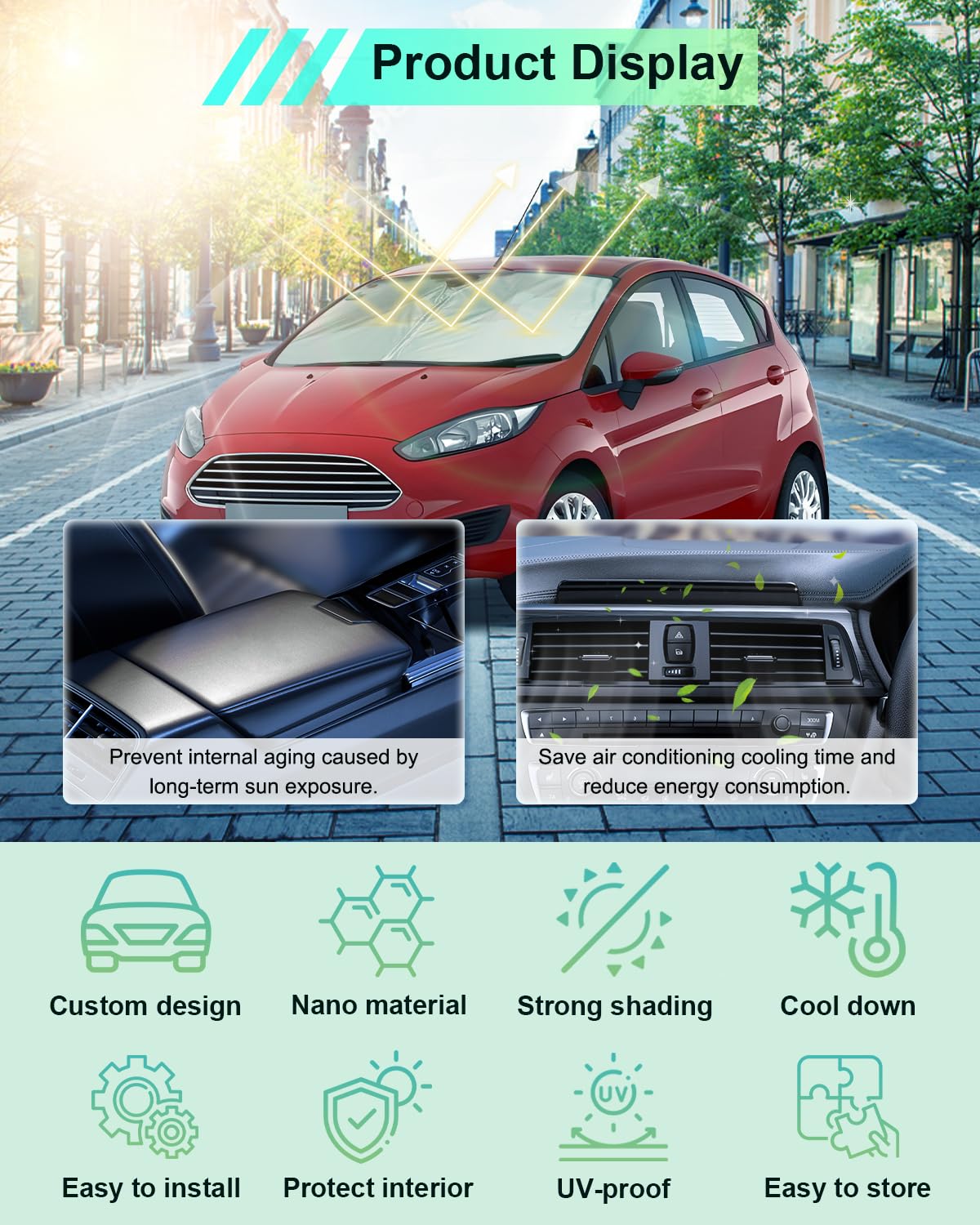[Update] GAFAT Compatible con Ford Fiesta ST MK7 2008-2016 Parasoles Interior, Fiesta MK7 Accesorios Parabrisas Protección Solar, Refrigeración, Protección UV, UPF 50+