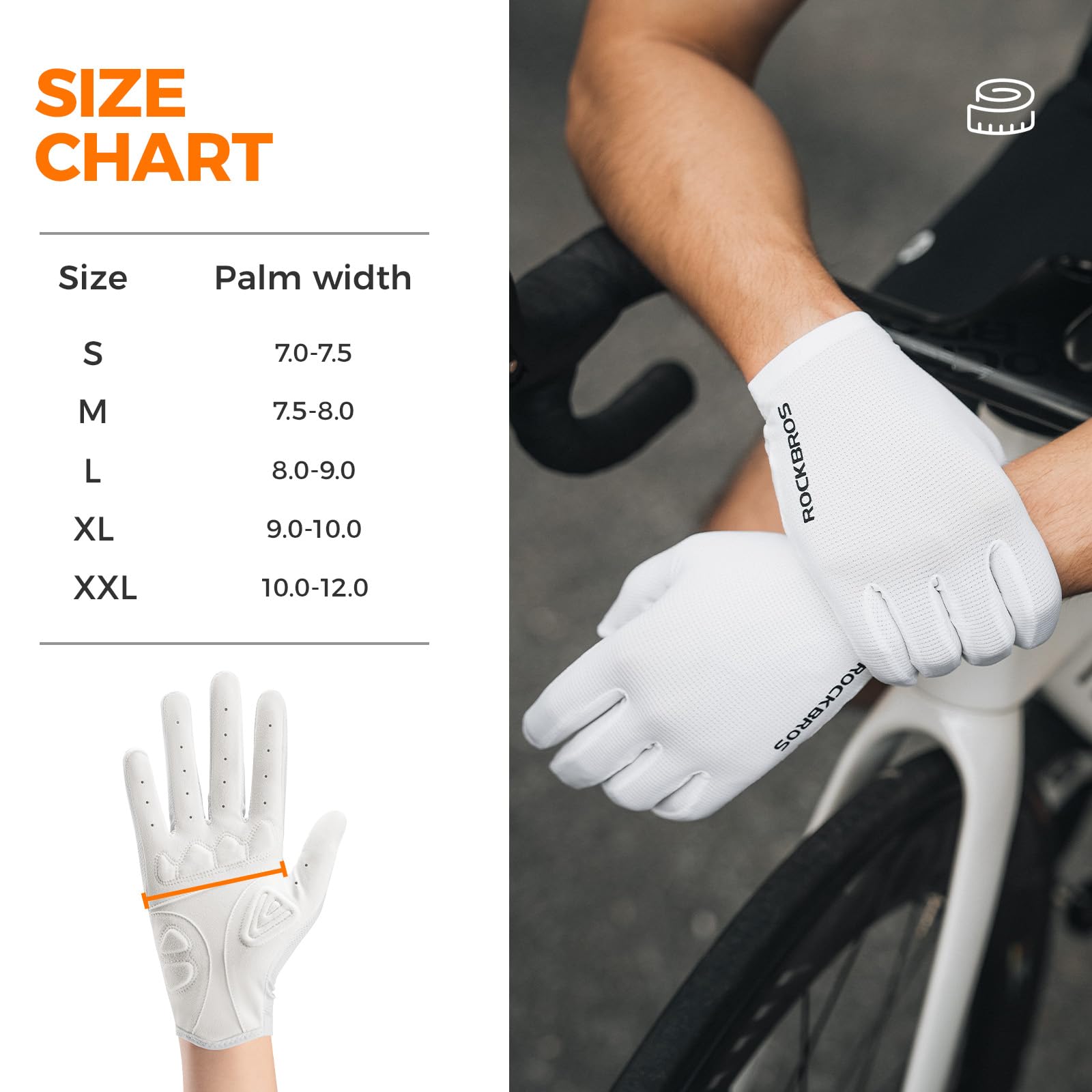 ROCKBROS Guantes Ciclismo Hombre Mujer, Guantes Deporte Dedo Completo Pantalla Táctil en Todos Los Dedos, Antideslizante y Transpirable para MTB Bicicleta Carretera Gravel Running