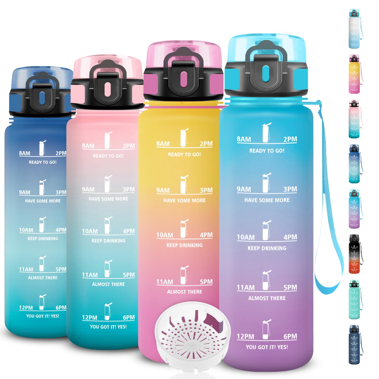 Drinkfles voor sportschool, 1 liter, waterfles zonder lekkage, motiverende drinkfles, gemakkelijk mee te nemen, drinkfles met tijdschema's om te drinken, gemakkelijk te reinigen, voor camping, fitness