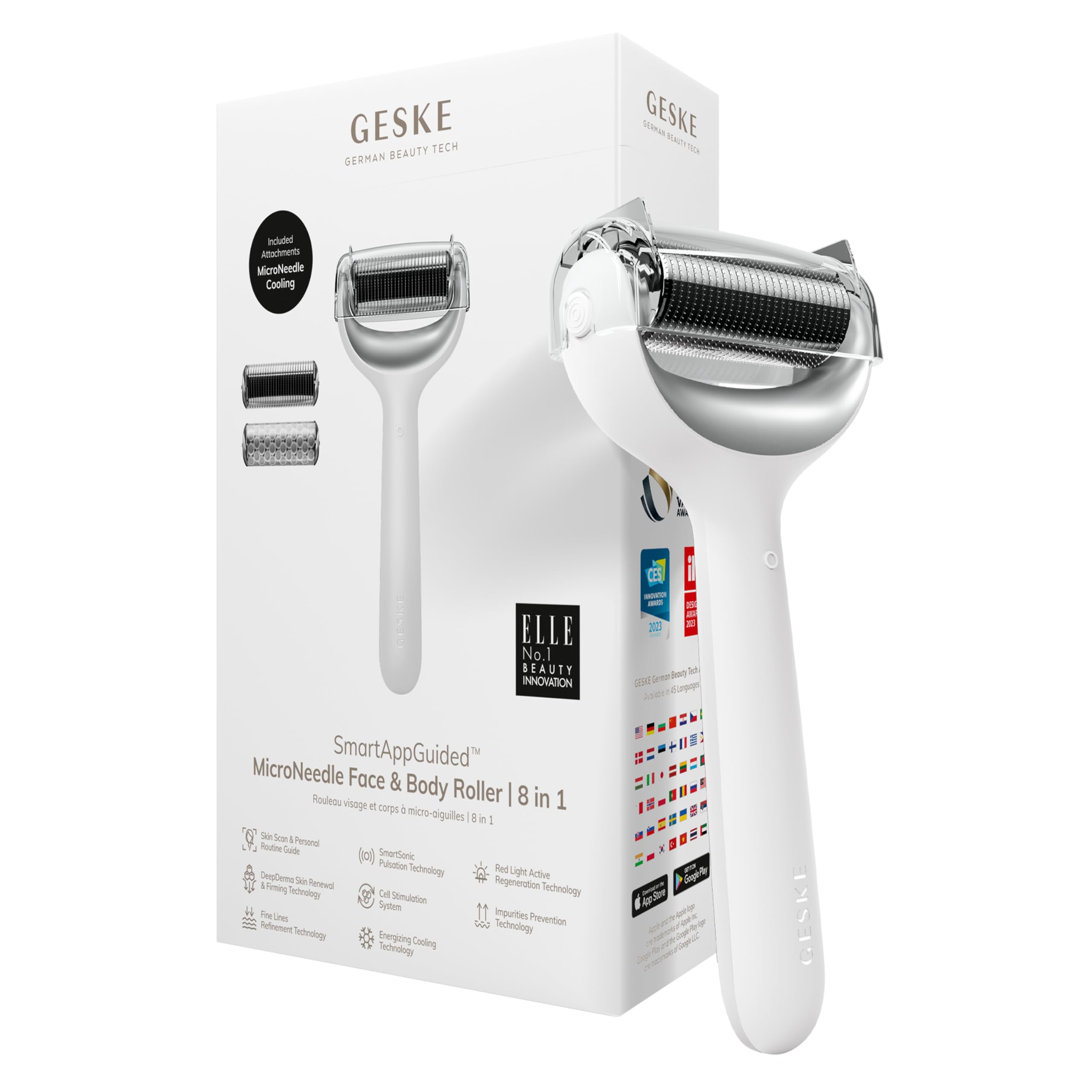 GESKE SmartAppGuided™ MicroNeedle Face & Body Roller, White