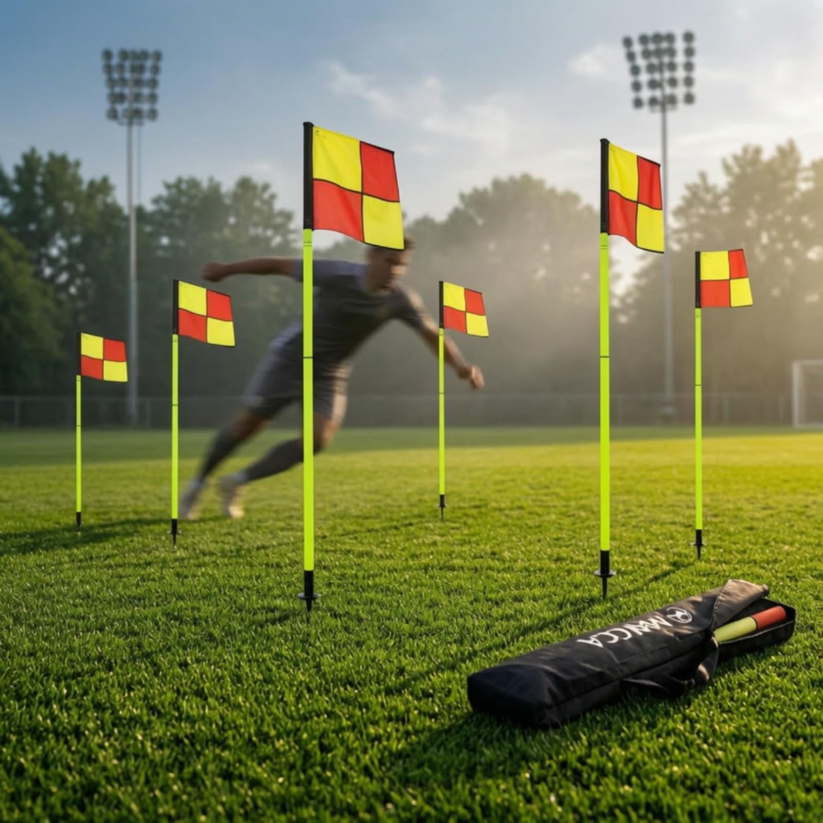 4 Pezzi Kit Bandierine per il Calcio Picchetto Resistente Alle Intemperie Bandiera d’angolo con urevole Attrezzatura Sportiva per Allenatori