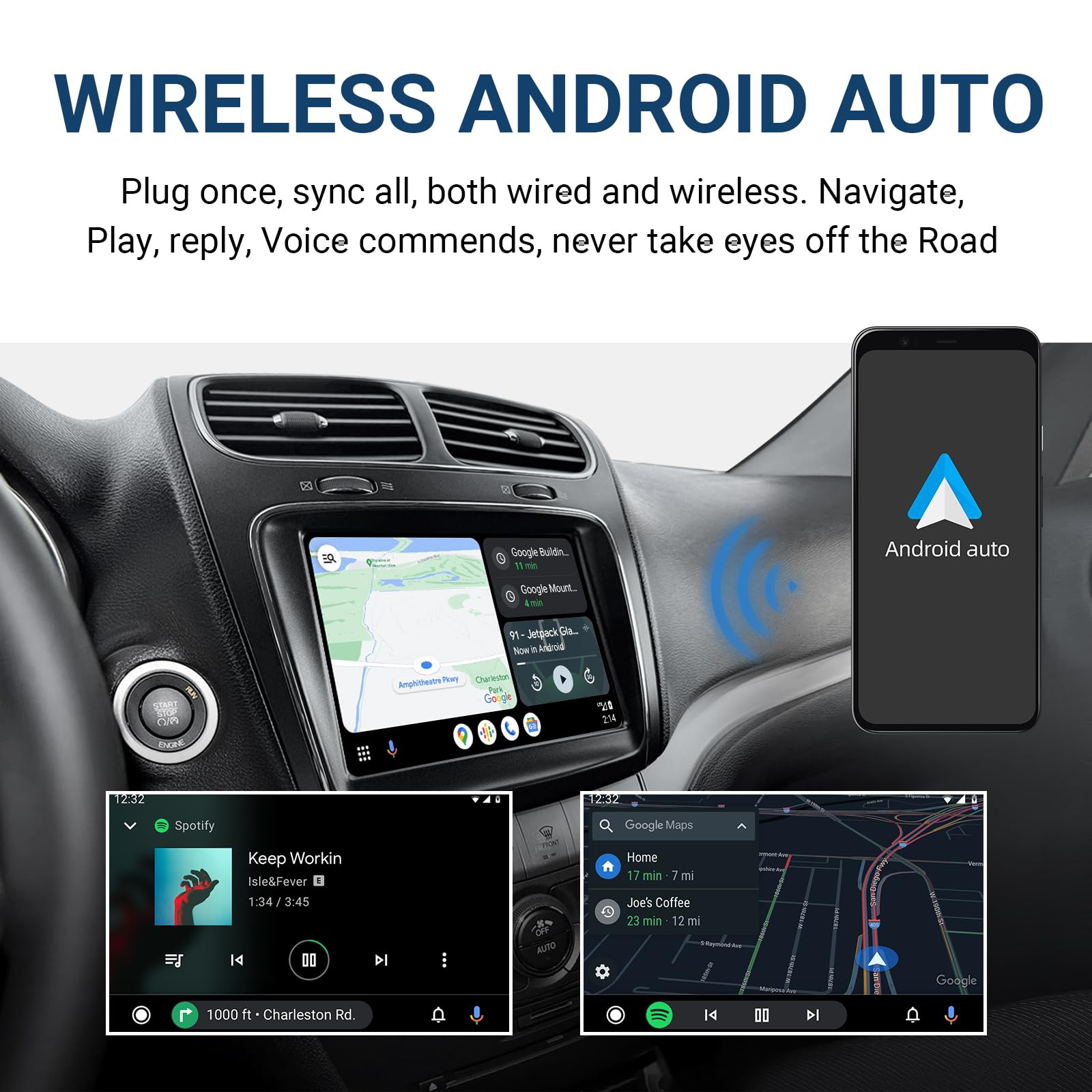 EZoneTronics Kit decodificador inalámbrico CarPlay y Android Auto para Fiat Freemont/Chrysler 300C/Dodge/Maserati, Plug & Play Adaptador CarPlay con SWC/WiFi/Bluetooth/Control por Voz/Navegación GPS