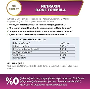Nutraxin Osteo B-One Formula Type 1 Kollajen 90 Tavlet Takviye Edici Gıda (2 paketi)