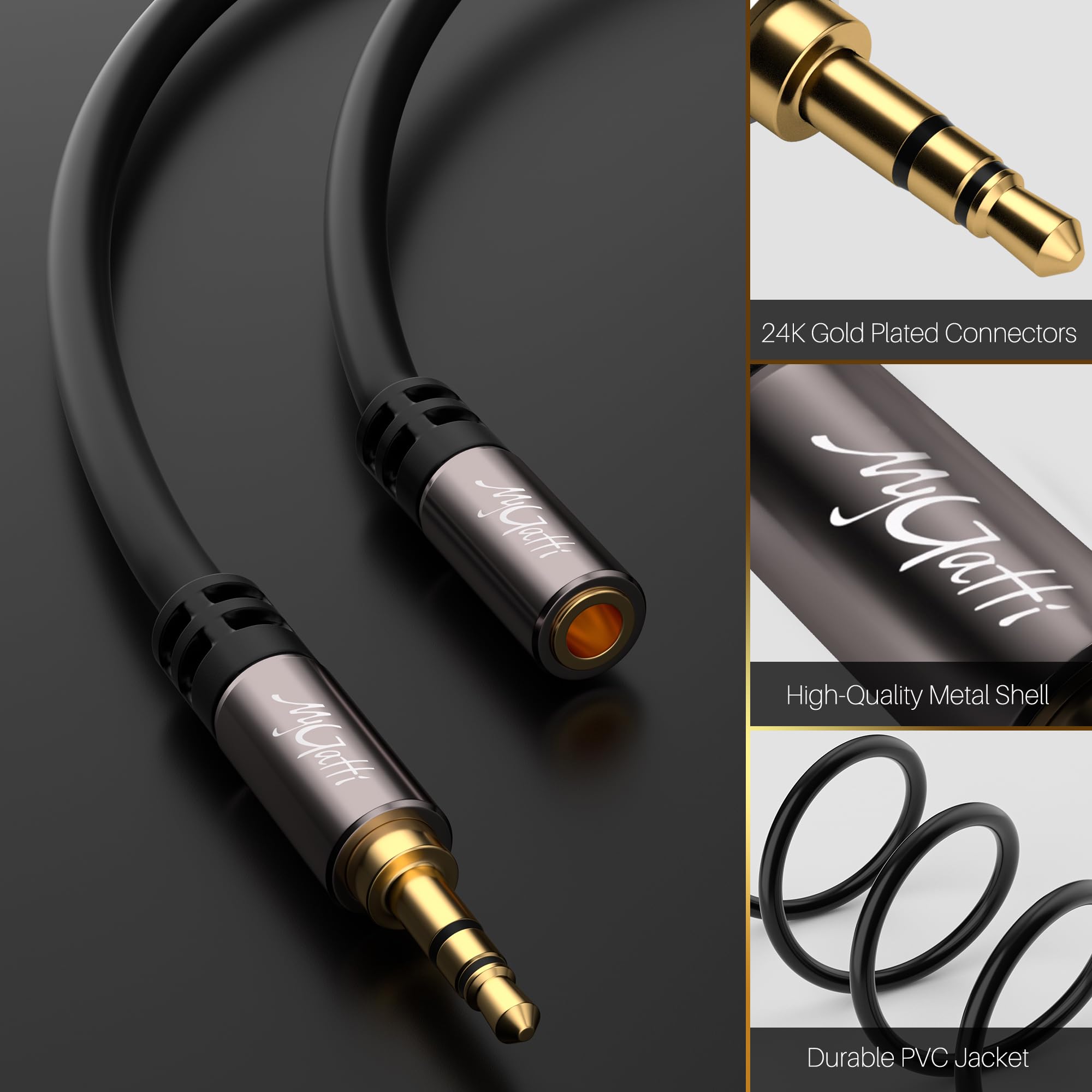 Przedłużacz jack 3,5 mm (10 metrów), stereo kabel audio z wtyczką na gniazdo, przedłużacz słuchawek, rdzeń OFC, czarny kabel (z 5 opaskami kablowymi)
