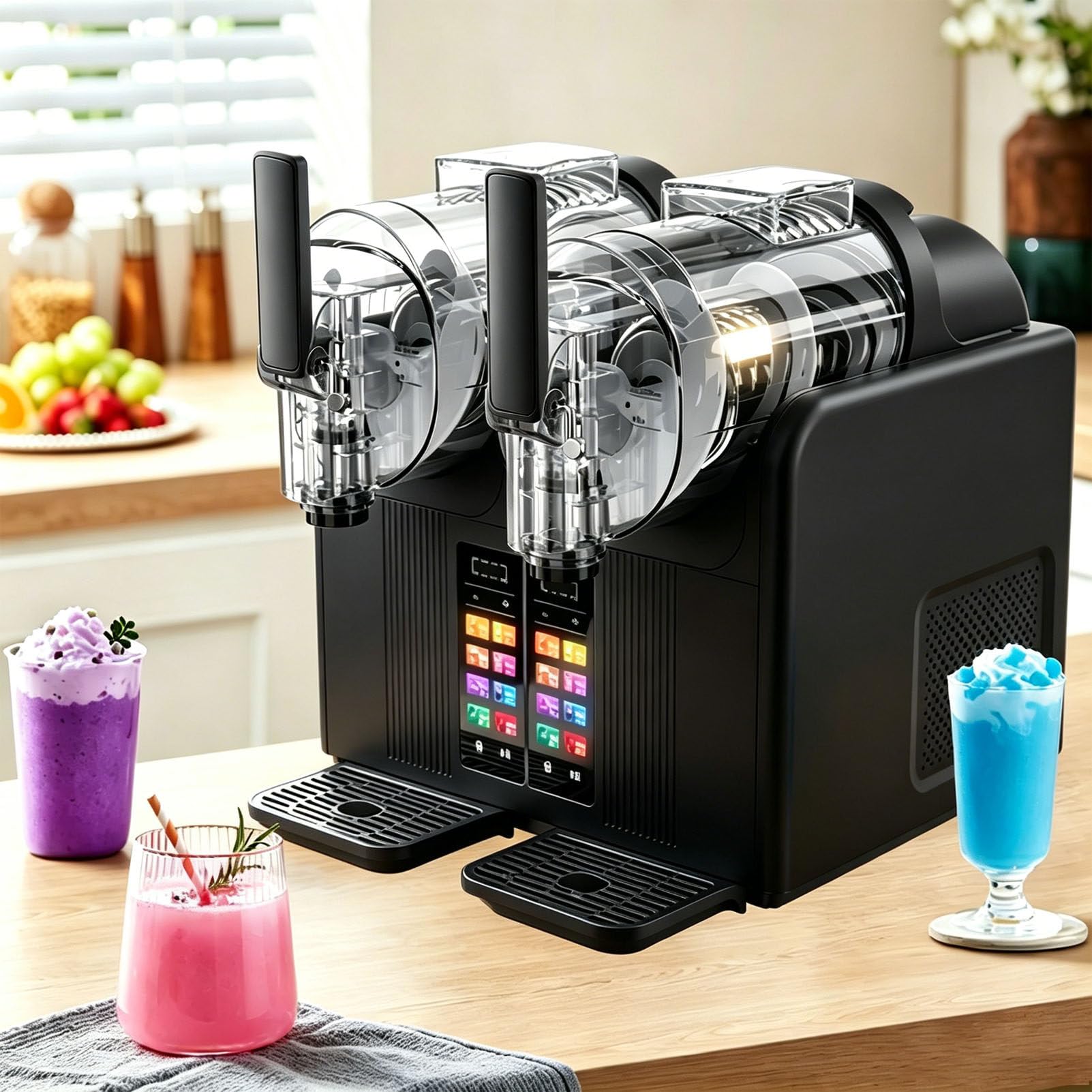 Pfps Double Head Slushy Maker Machine, 430W Dual 2L Tanks Soft Serve Ice Cream Machine, Child Lock, Self-Clean for Makes Slushies Milkshakes Cocktails Black