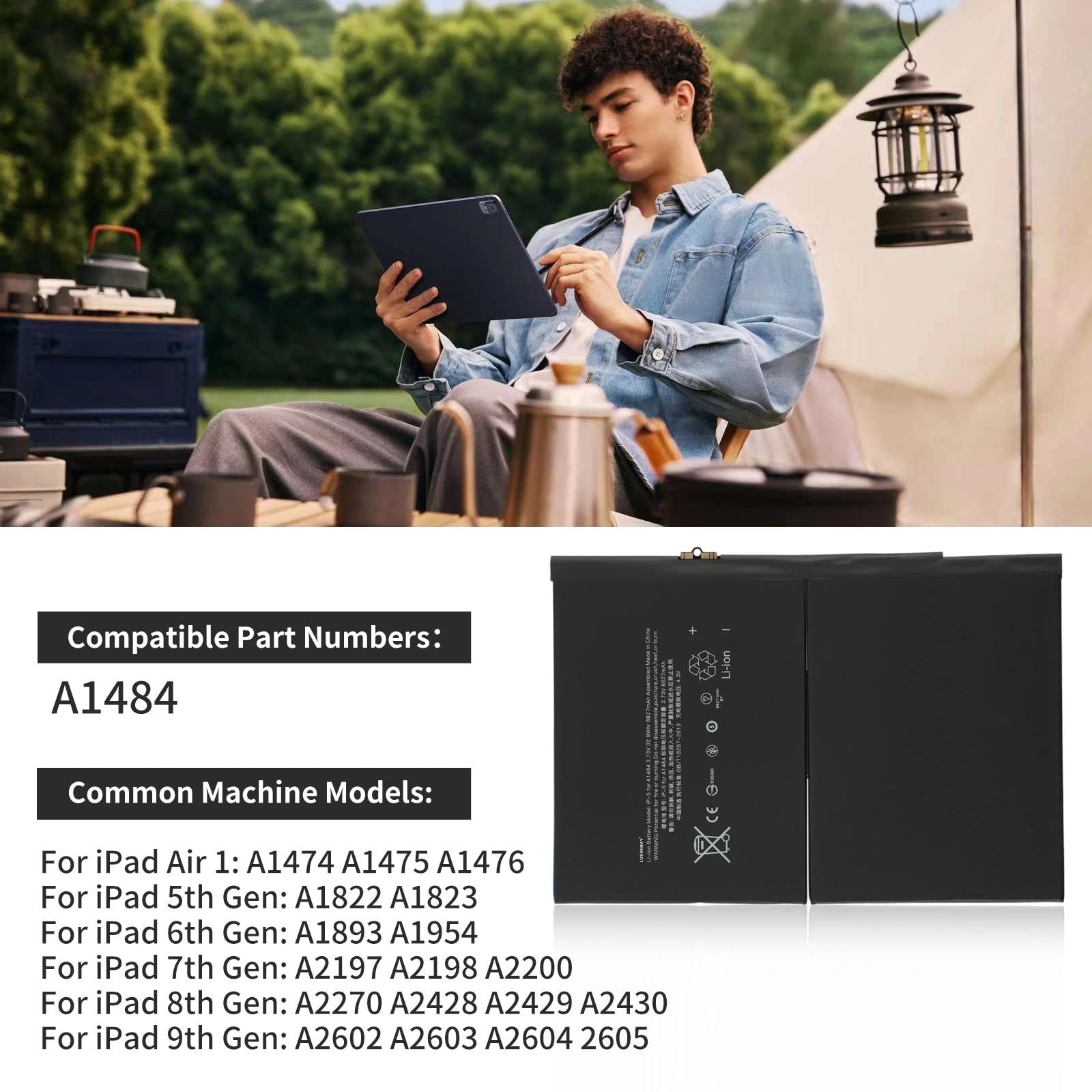 A1484 Tablet Battery Replacement for iPad 5 6 7 A1822 A1823 A1893