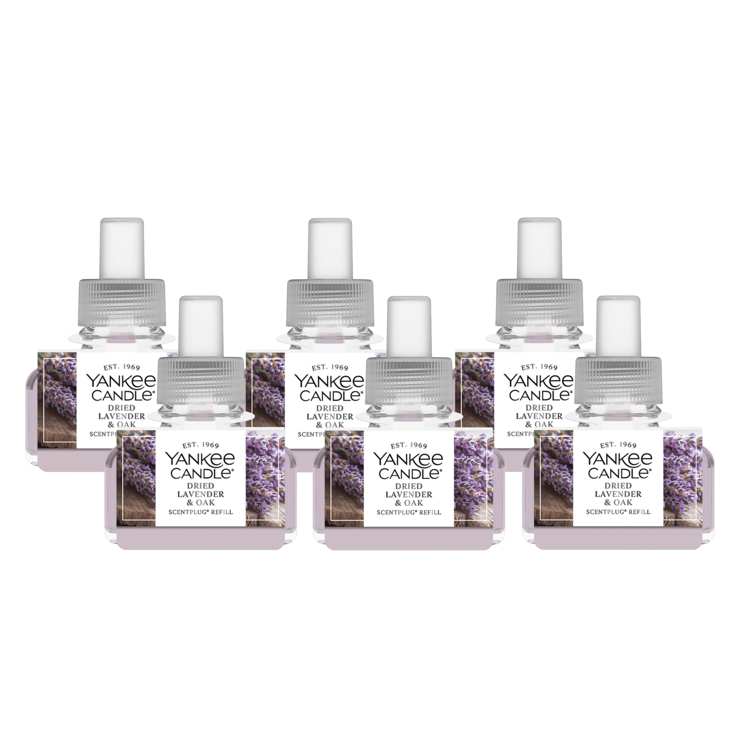 Yankee Candle ScentPlug Refill for Plug in Air Fresheners, Scented Oil Refills, Long Lasting Home Fragrance, Odor Eliminating Fragrance, Dried Lavender &amp; Oak (Pack of 6)