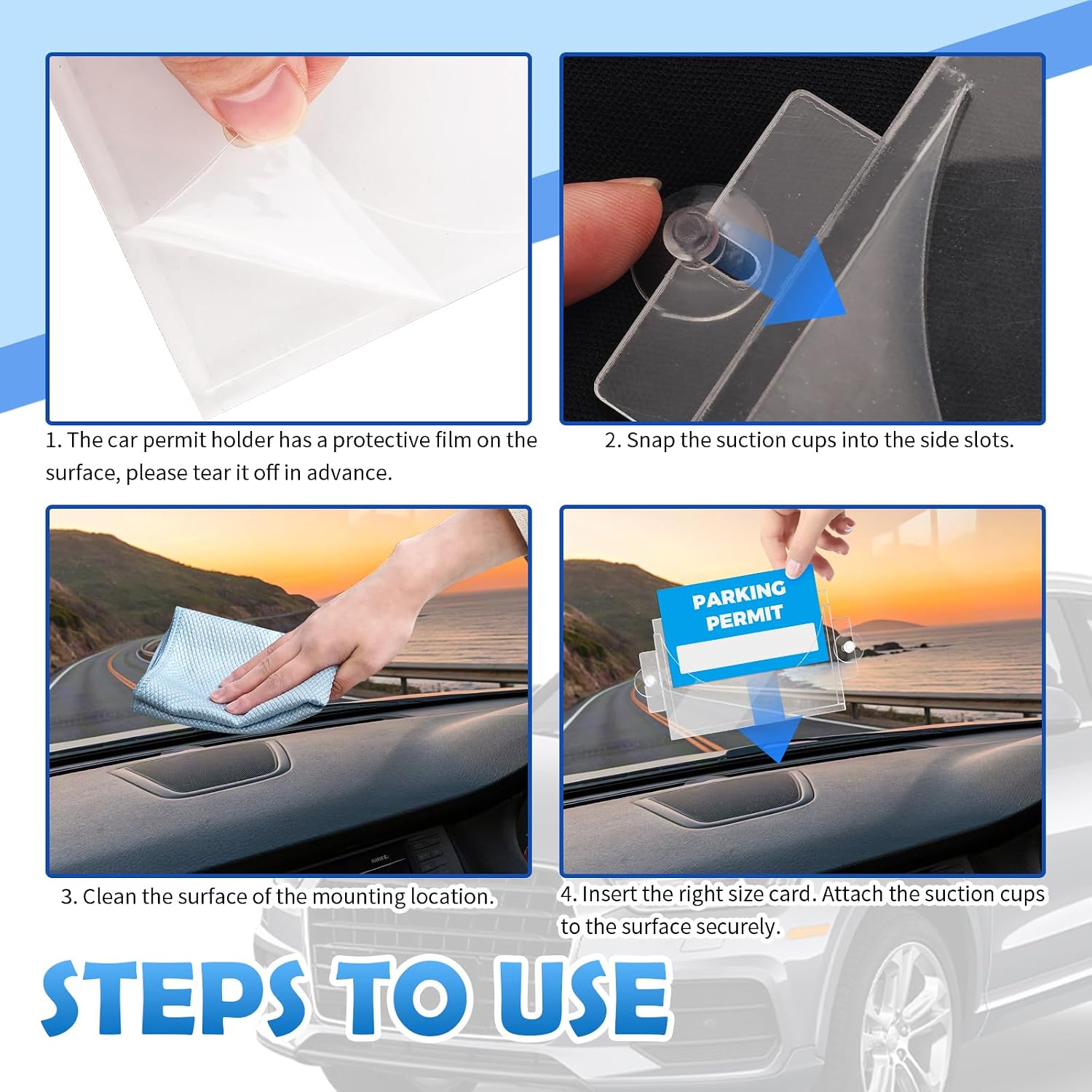 Acrylic Car Parking Permit Holder with Suction Cups,Transparent Parking Pass Holder for Car Windshield Curved Design to Present Parkings Permit,Universal Cars Windshield Sticker Holders