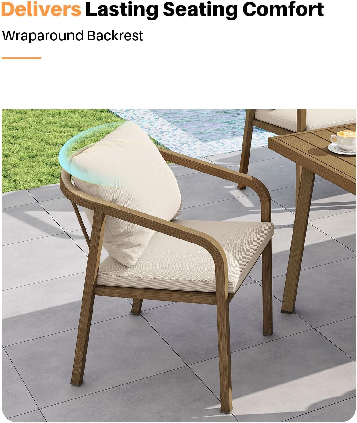 7-Piece Patio Dining Set, Never-Rust Aluminum Outdoor Dining Set for 6, Rectangular Outdoor Table and Chairs Set with Washable Cushions, Patio Furniture Set for Poolside, Deck, Backyard, Teak