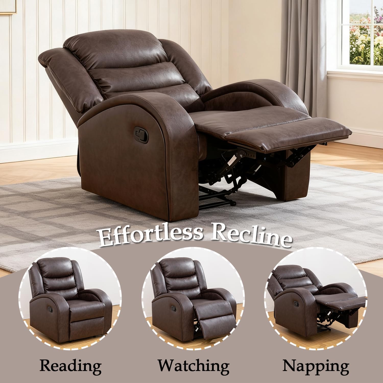 Leather Recliner Sofa Set for Living Room Furniture Set, Manual Recliling Loveseat Couch with Curved Armrests for Living Room/Small Space/Rv(Loveseat,Brown)