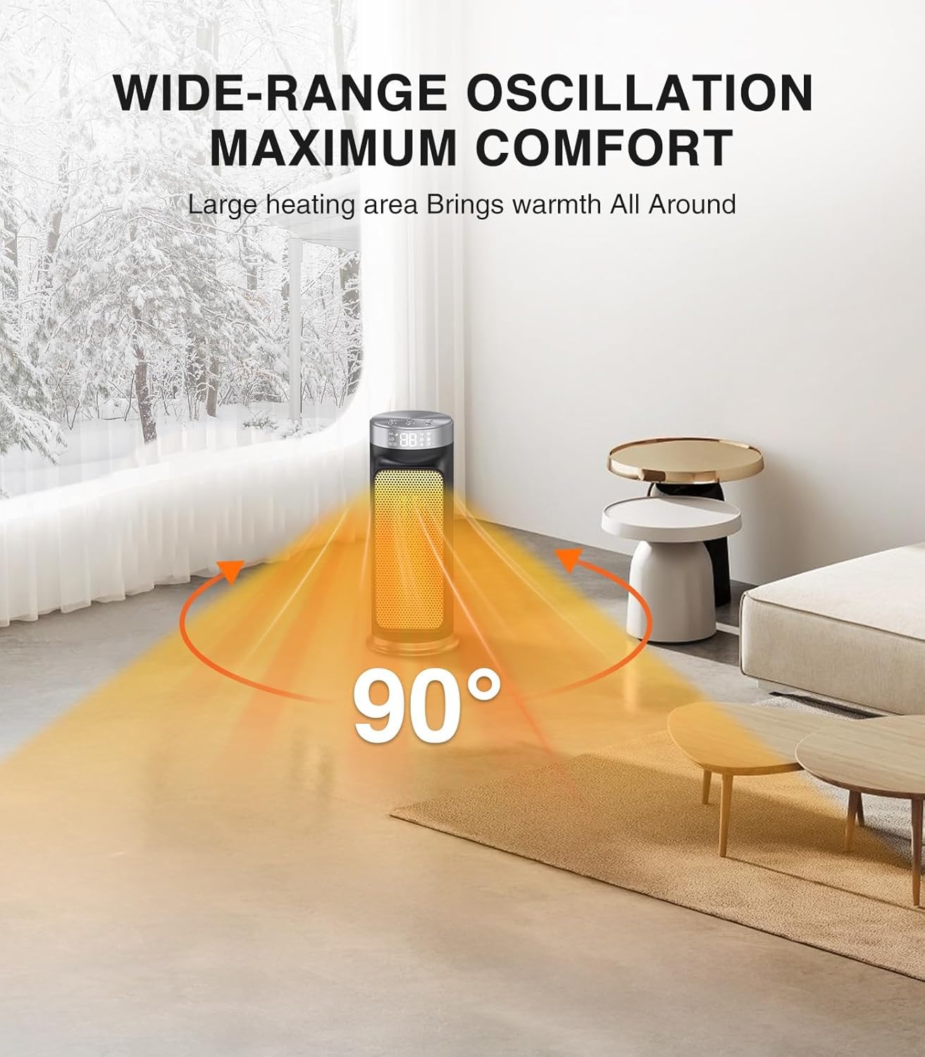 Riscaldatore di spazio elettrico intelligente da 1500 W per spazi interni, controllo WiFi/App, telecomando incluso, timer 24 ore, 5 modalità per casa, ufficio, camera da letto, bagno