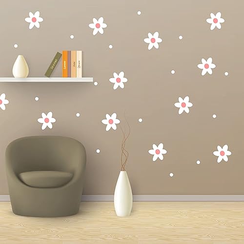 Miniatura 3 de Calcomanías de pared de flores de margaritas con puntos, calcomanía de vinilo para habitación de niños, decoración de pared para habitación de