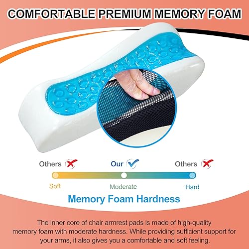 Miniatura 3 de Almohadillas mejoradas para reposabrazos de silla de oficina con gel de enfriamiento, almohadillas ergonómicas de espuma viscoelástica para silla de