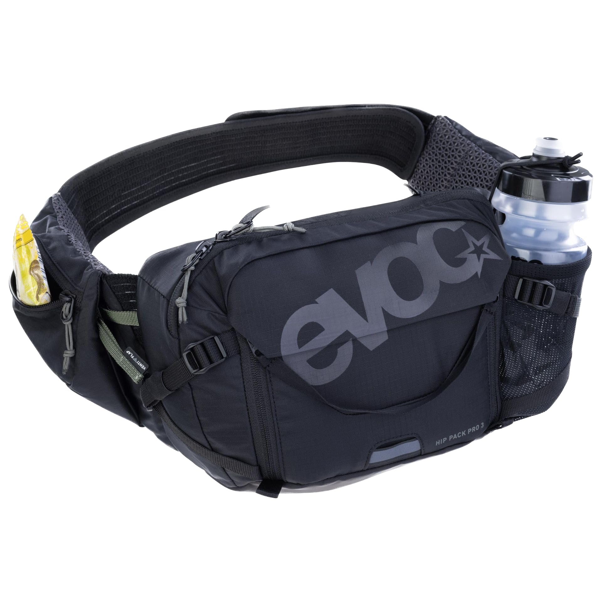 EVOC HIP Pack PRO 3, Hüfttasche (AERO Flex Hüftgurt, AIR Flow Contact System, Mesh-Material, Werkzeugfach, Bauchtasche, perfekt für Trail-Liebhaber, One Size), Schwarz