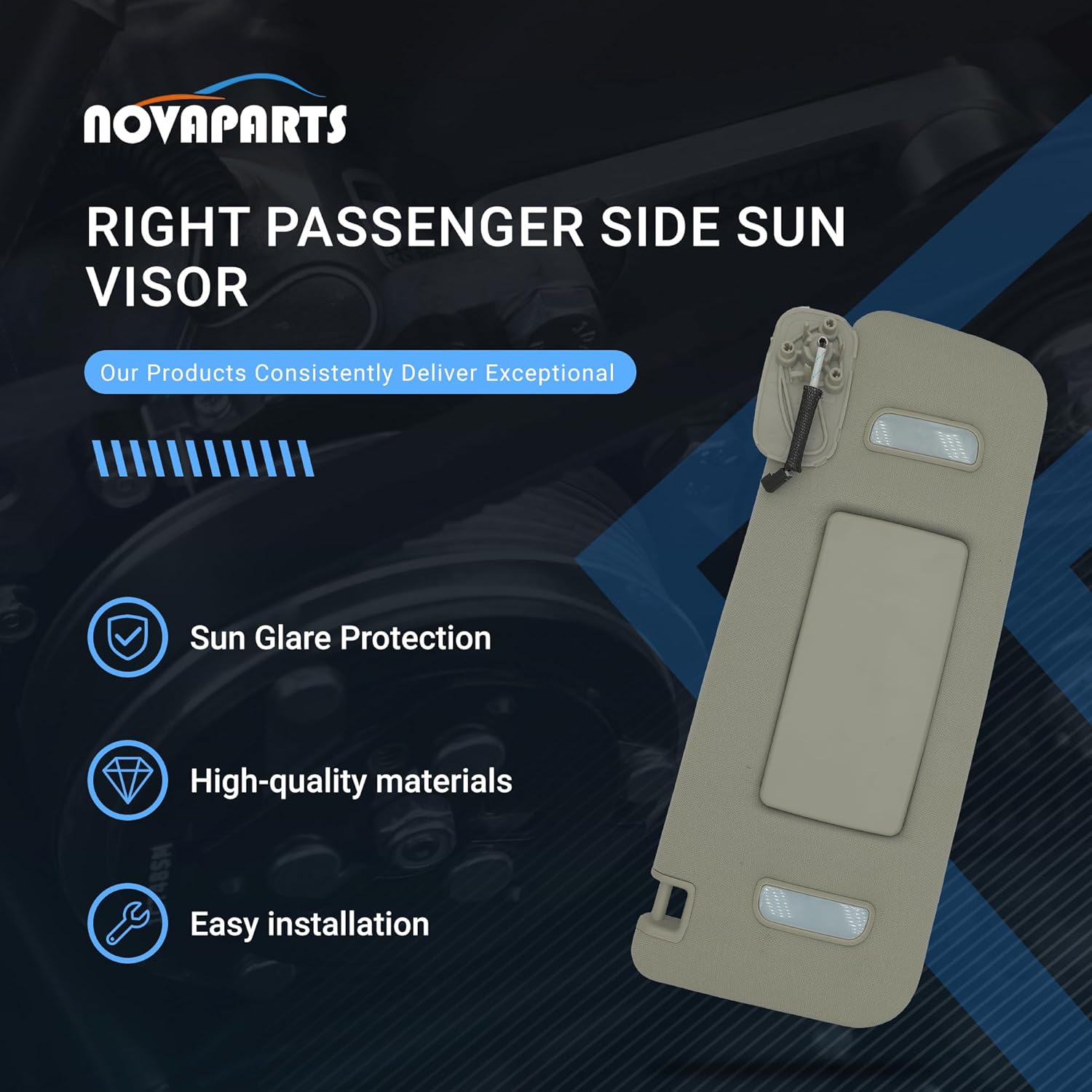 Right Passenger Side Sun Visor 22850310 for 2007-2014 Cadillac Escalade GMC Yukon 2007-2013 Chevy Silverado GMC Sierra 1500 2500HD 3500HD Avalanche Tahoe w Mirro r#tan