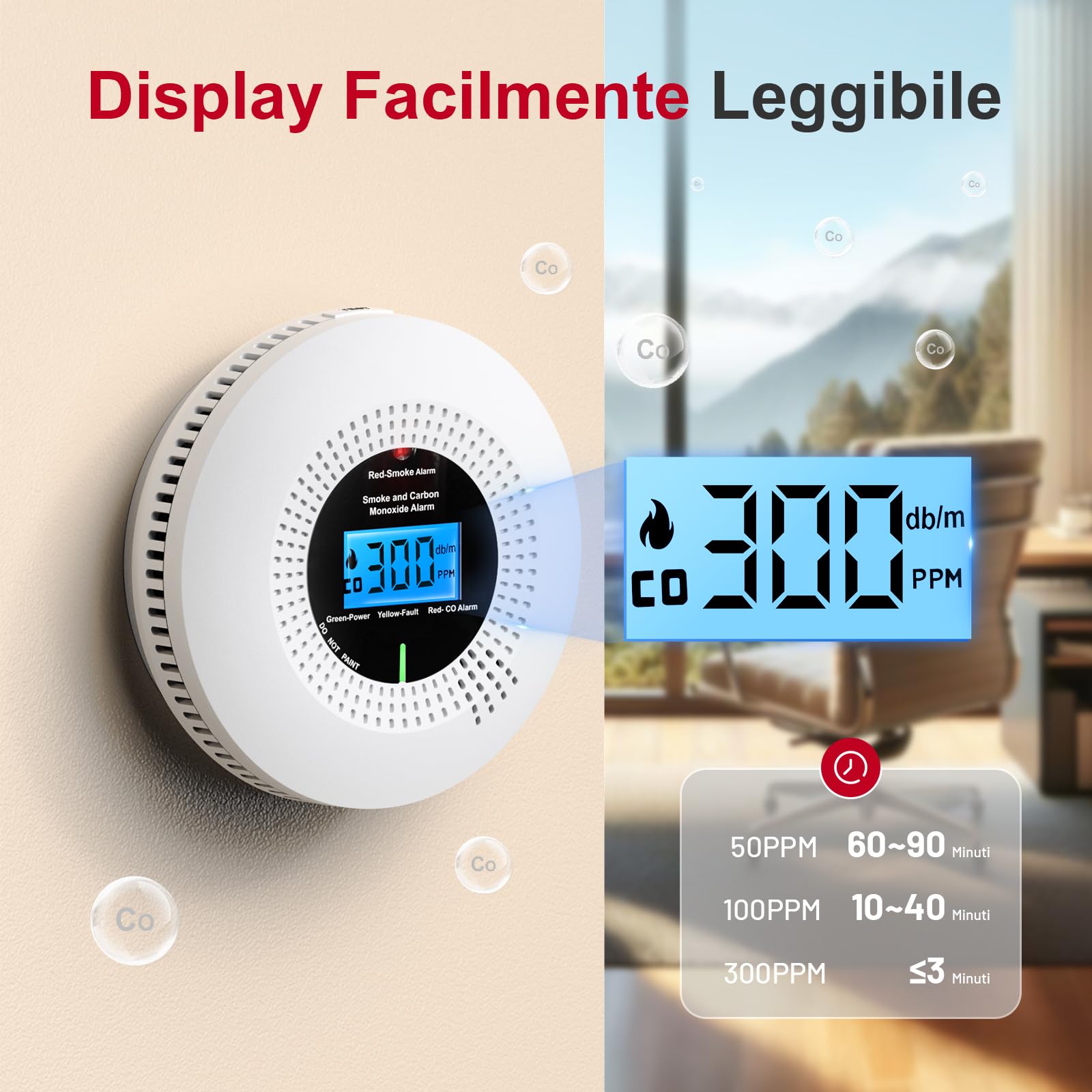 PHYSEN WiFi Rilevatore di Fumo e Monossido di Carbonio, con 10 Anni di Durata e Batteria Sostituibile, Rilevatore Combinato Intelligente Compatibile con l'App Tuya, Conforme EN14604 e EN50291, 1St