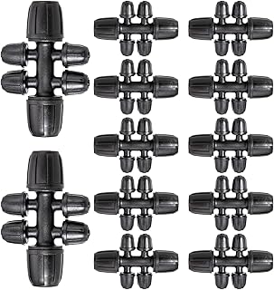 12 Pcs 6-Way Barbed Tee Connectors for 1/2"-1/4" Drip Tubing