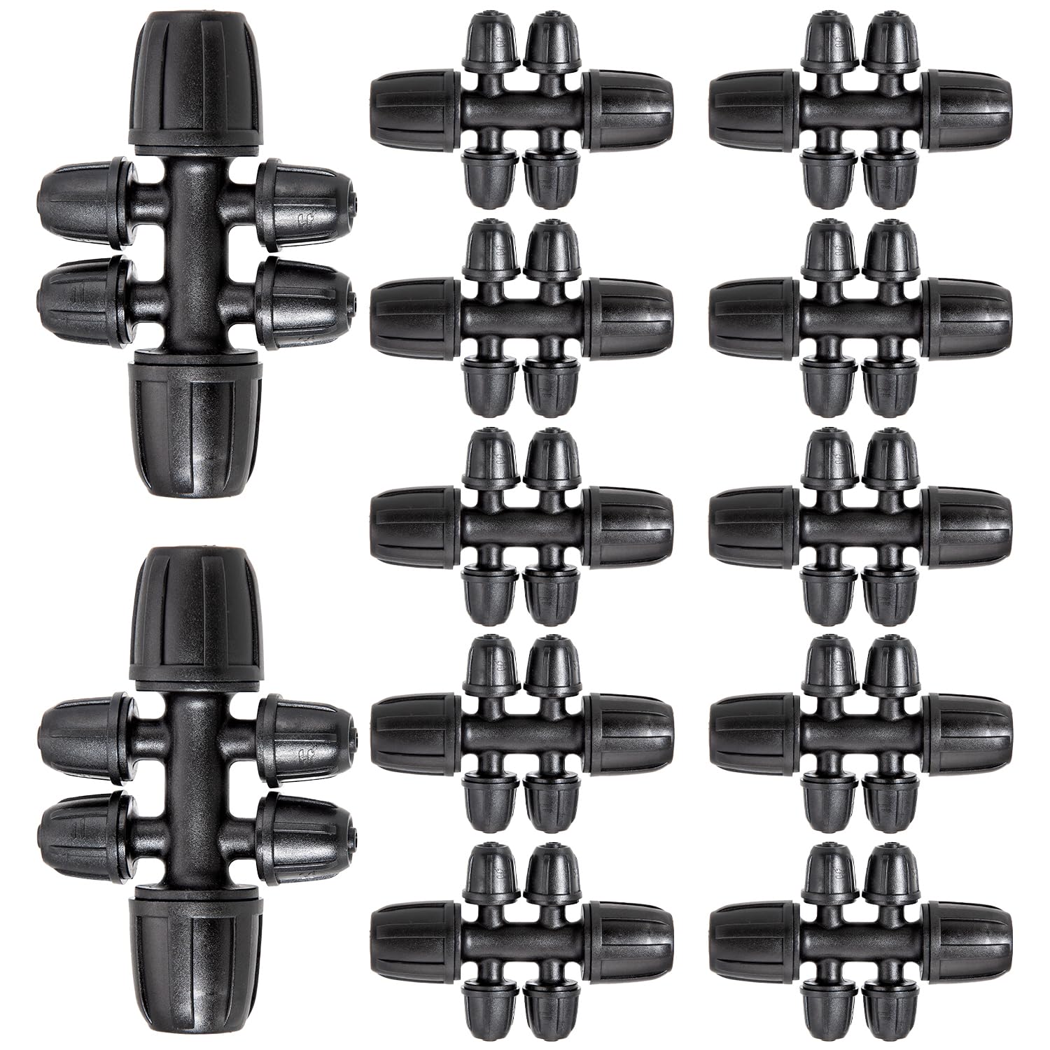 Photo 1 of 12 Pcs Drip Irrigation Fittings, 6-Way Lock Barbed Tee Connectors for 1/2" to 1/4" Tubing, Anti-Leak Drip Line Parts for Garden Irrigation System
