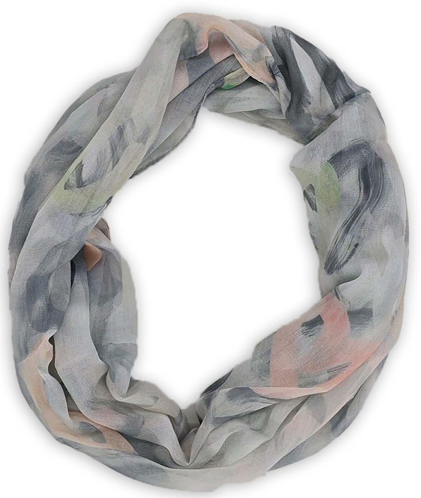 Stylebreaker Women's Grey-Rose Loop Scarf With Brushstroke Heart Pattern | Airy Infinity Scarf | Soft Viscose Neck Scarf For Spring And Summer 79 X 49 Cm, Colour:
