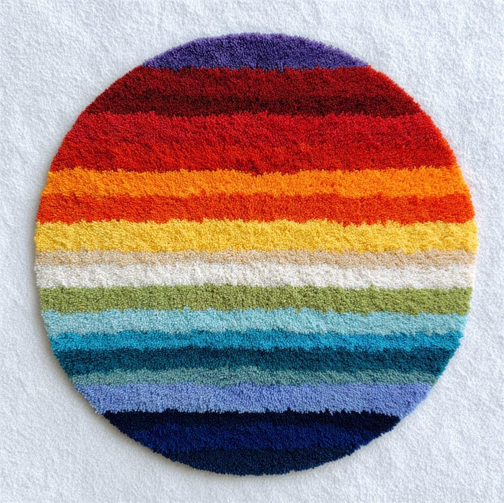 kitphoenix Rug Making Kit for Adults Color Stripes 20X20Inch (50X50Cm) DIY Craft Latch Hook Rug Kit Set Tapestry Cushion Patterns Printed Mesh Mat Canvas Wool Yarn
