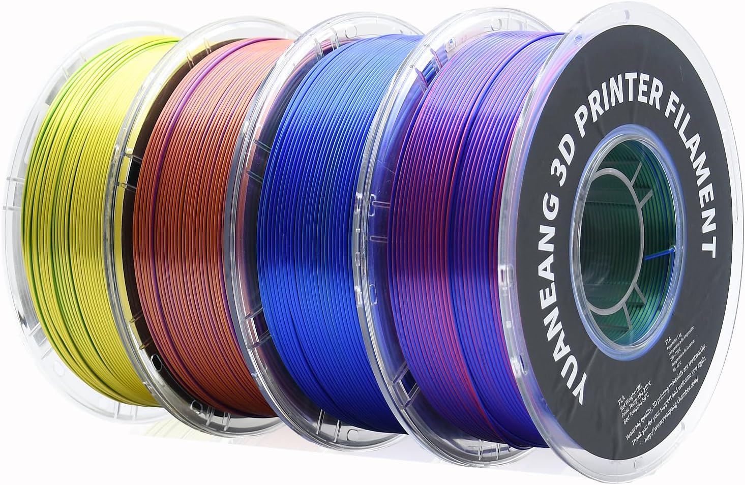 Silk - Filamento PLA tricolor (precisión dimensional +/- 0,03 mm, bobina de 4 kg, 1,75 mm, 4 tricolores de seda diferentes)