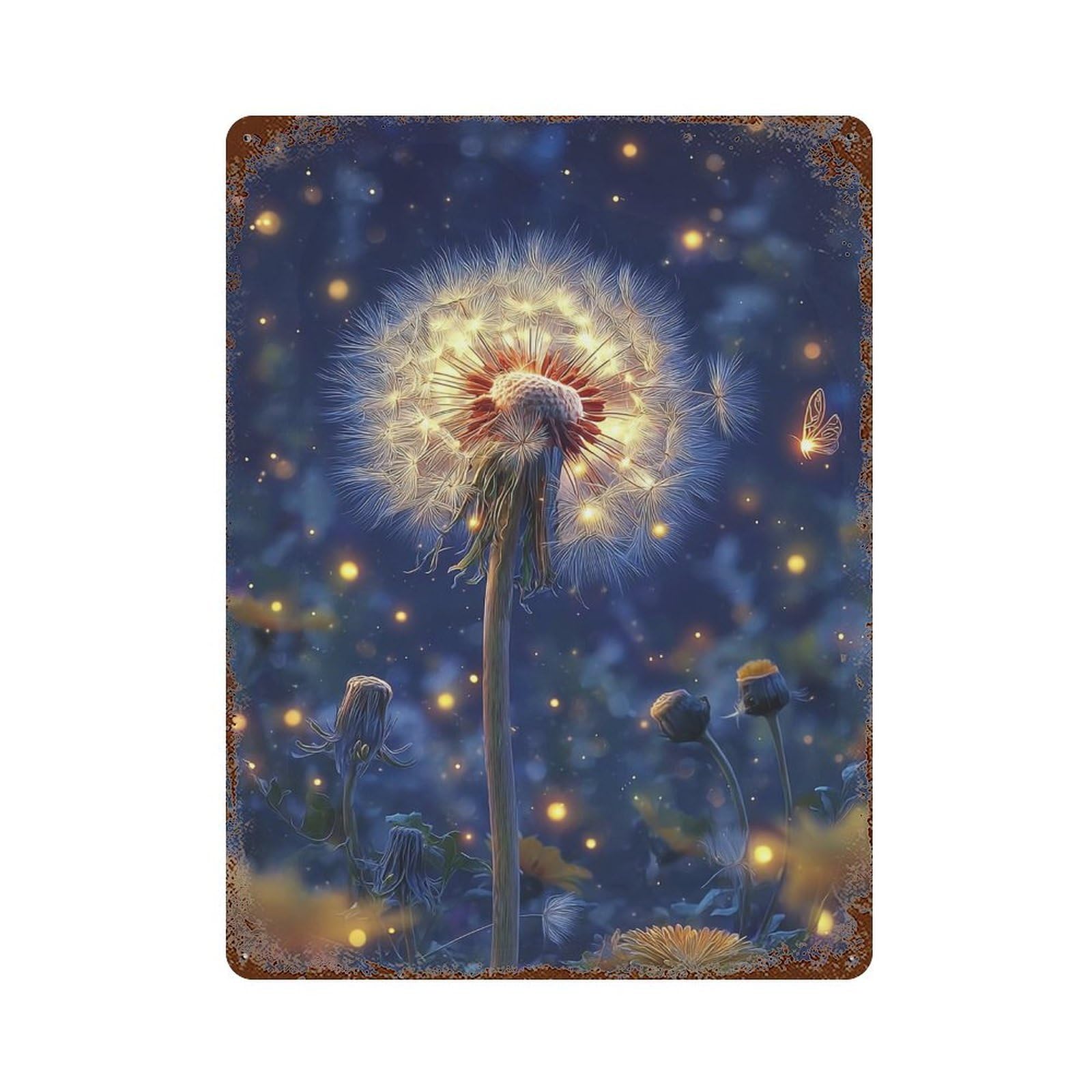 Glowing Dandelion Garden 15.7"x11.8" Aged Metal Wall Plaque, Classic Wall Plaque for Pub, Kitchen And Man Cave Decor