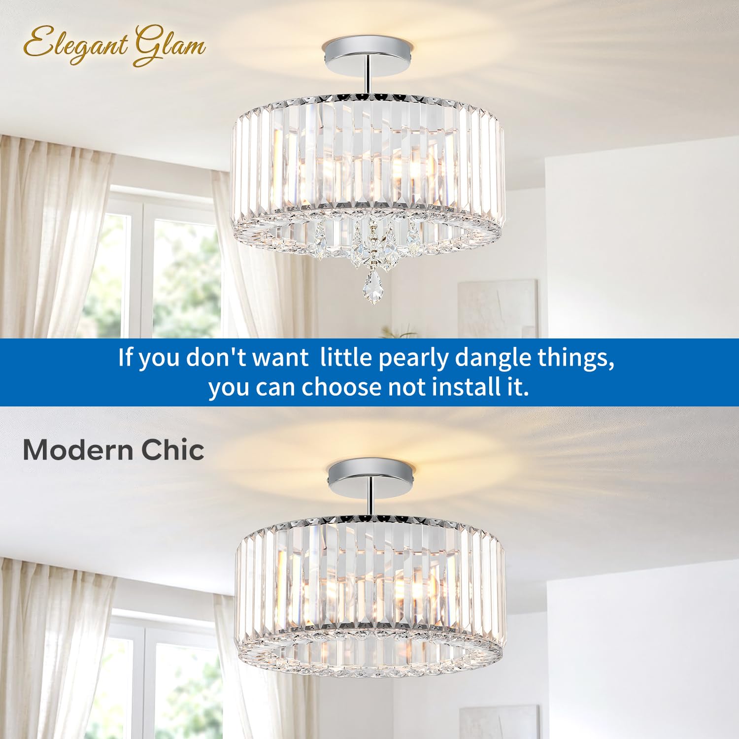 ANWIO Lámpara de Techo de Cristal Moderna, Luz de Techo Plateado, Lámpara de Araña con 3 E27 Base, Pantalla de Cristal para Pasillo,Entrada,Cocina,Dormitorio, Salón(37CM, Sin Bombilla)