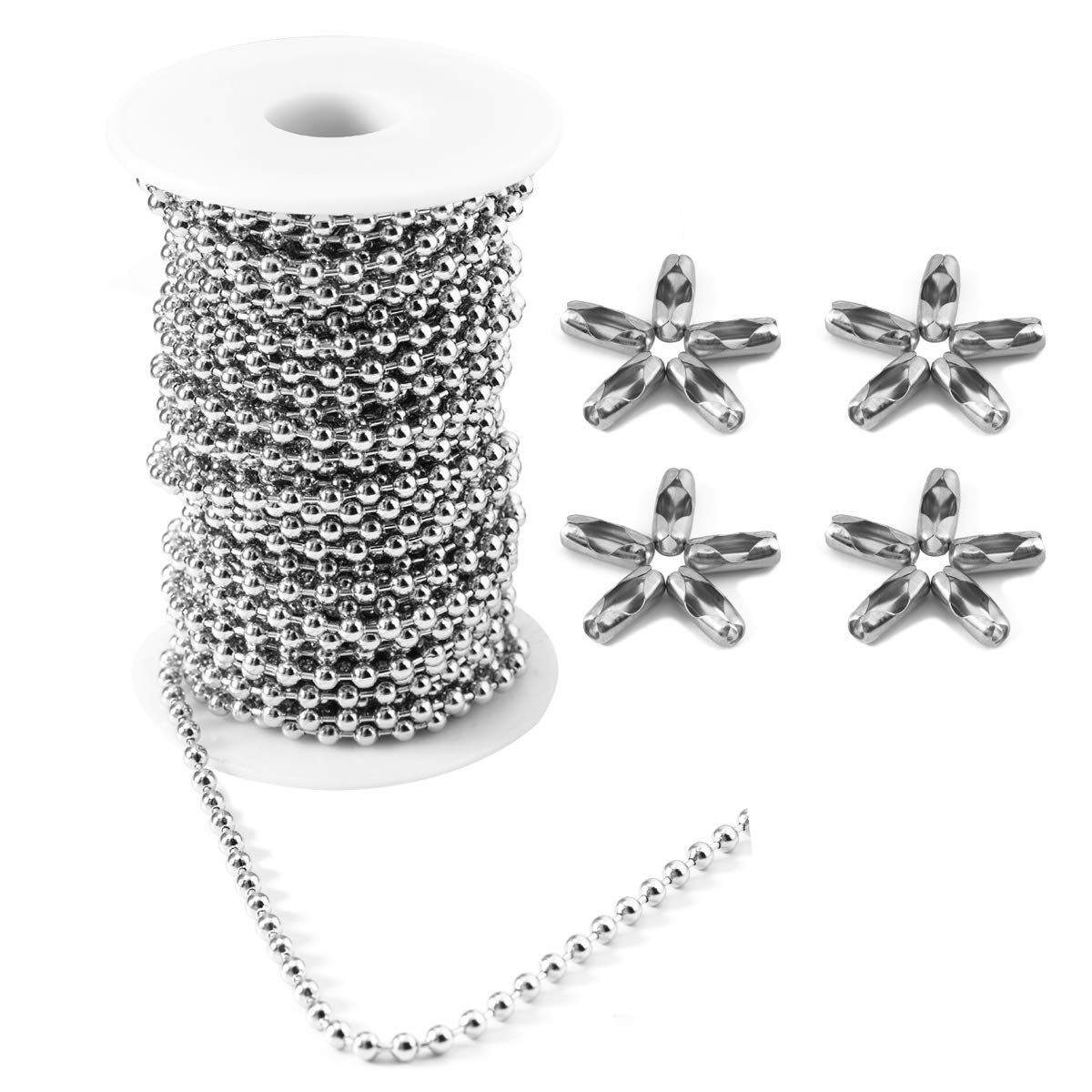 Tiparts 30 Feet Stainless Steel Ball Chains with 20 Connectors (4mm)