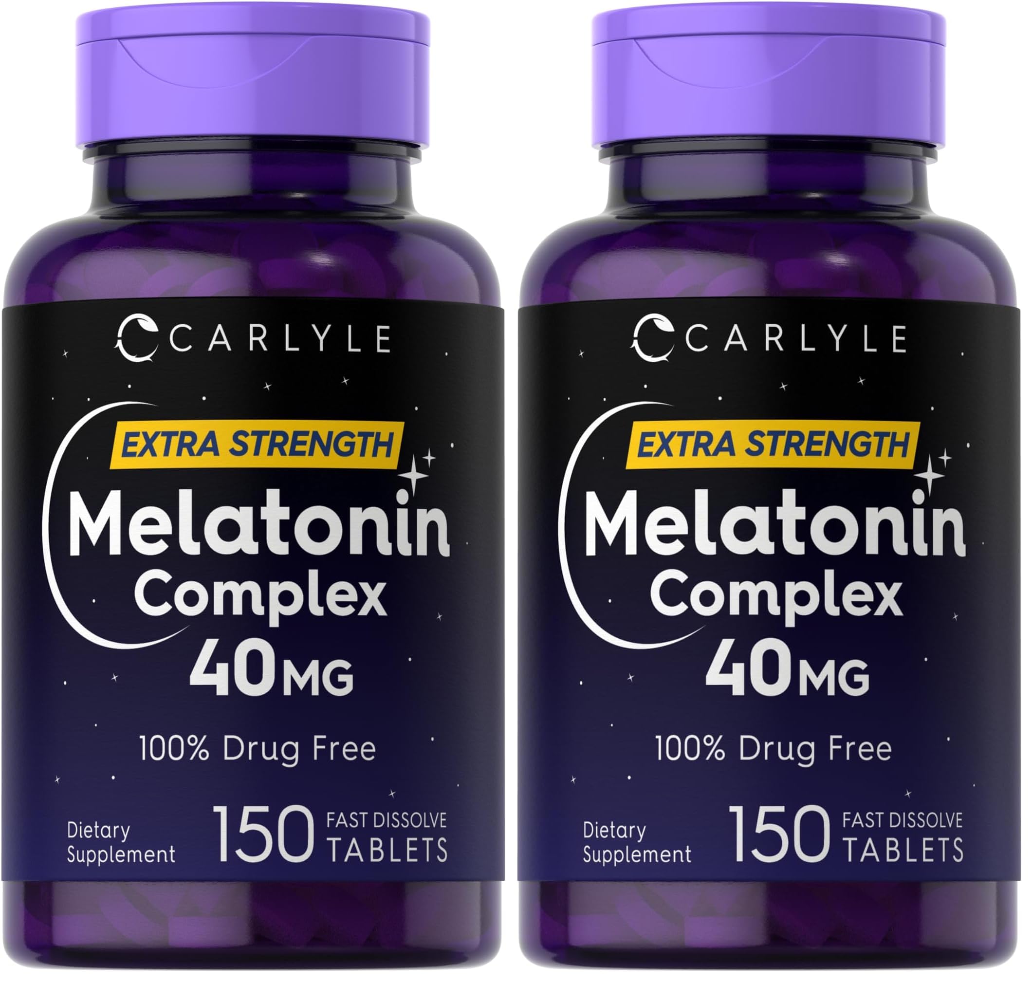 Carlyle Melatonin 40mg Complex | 150 Fast Dissolve Tablets | Extra Strength Support | with Ashwagandha and Chamomile | Vegetarian, Non-GMO, Gluten Free Supplement (Pack of 2)