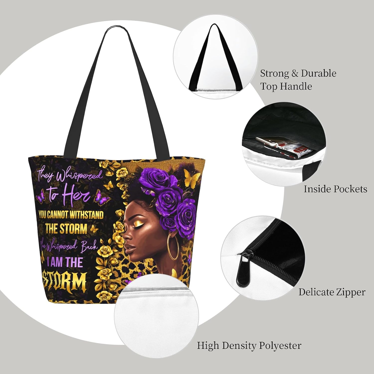 Tote Bag For Women, Tote Bag With Zipper Large Shoulder Bag For Women Travel, Work, Office, College, Nursing - Image 5