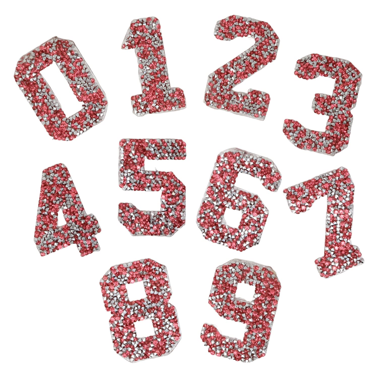 Honbay 10PCS Number 0-9 Rhinestone Patches Appliques Clothing Repair Decoration Patches for DIY Accessory (Pink)