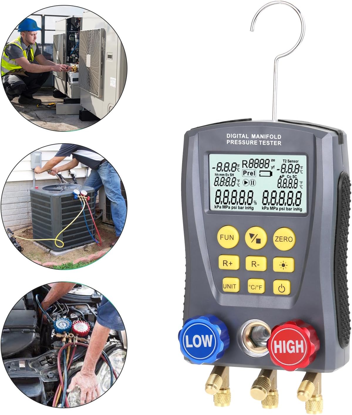 Pressure Gauge Refrigeration Digital Vacuum Pressure Manifold Tester Meter HVAC Temperature Tester Digital Manifold Gauge Meter HVAC Vacuum Pressure