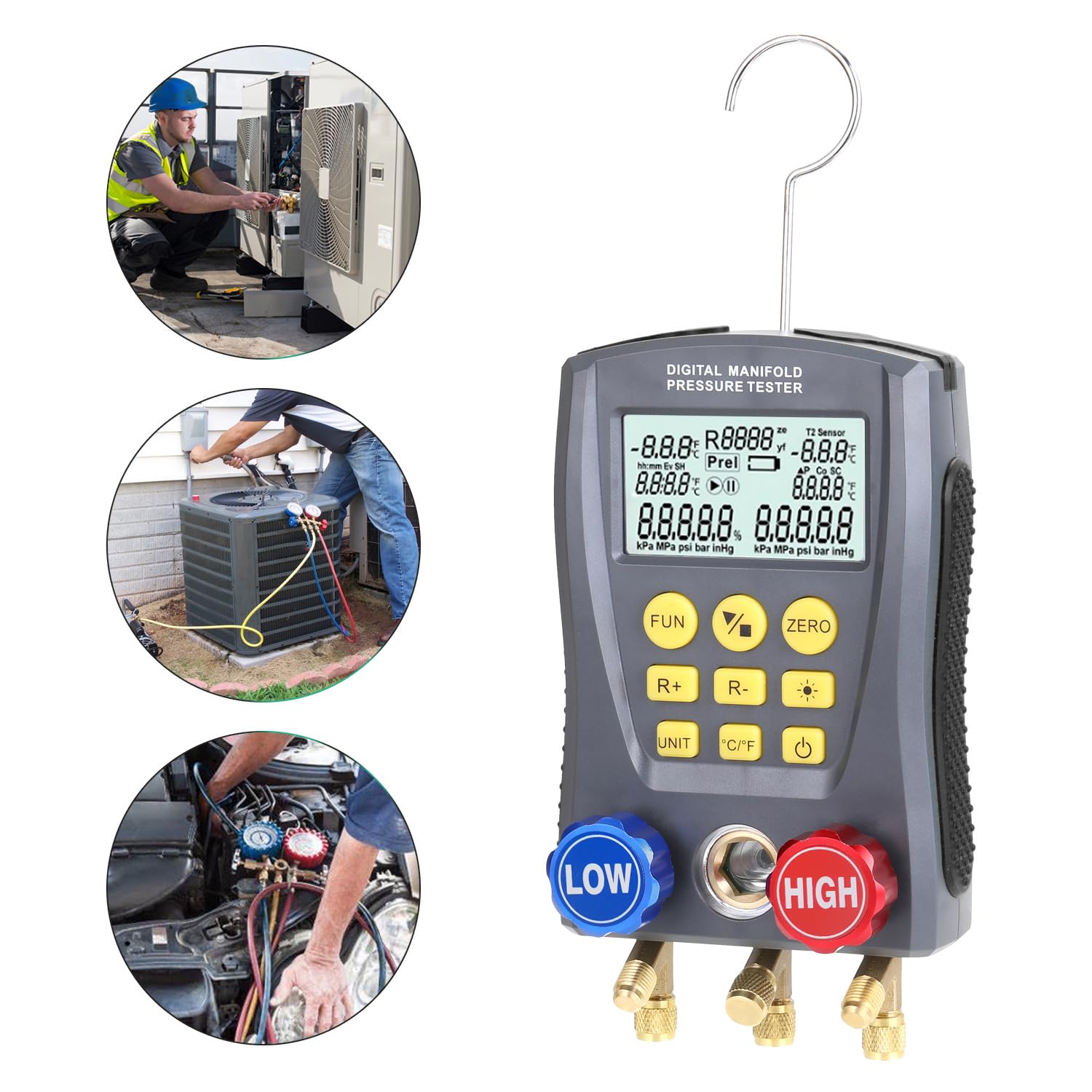 RSFIL Manometro di raffreddamento digitale vuoto pressione collettore tester misuratore di riscaldamento ventilazione e aria condizionata temperatura tester valvole kit di strumenti