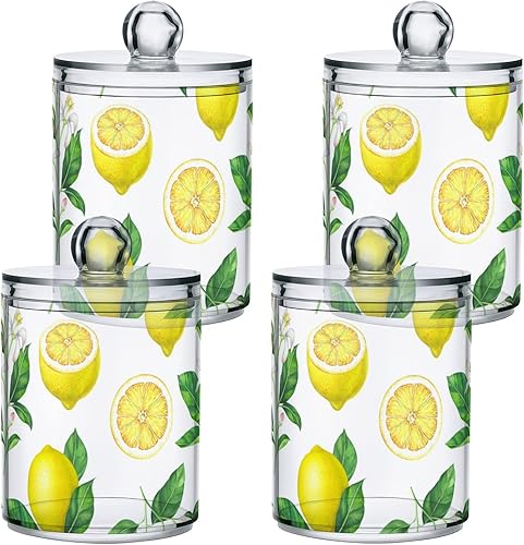 Miniatura 9 de SUABO Tarros de plástico con tapas, limón amarillo fresco sobre blanco, paquete a granel, recipientes de almacenamiento herméticos de boca ancha