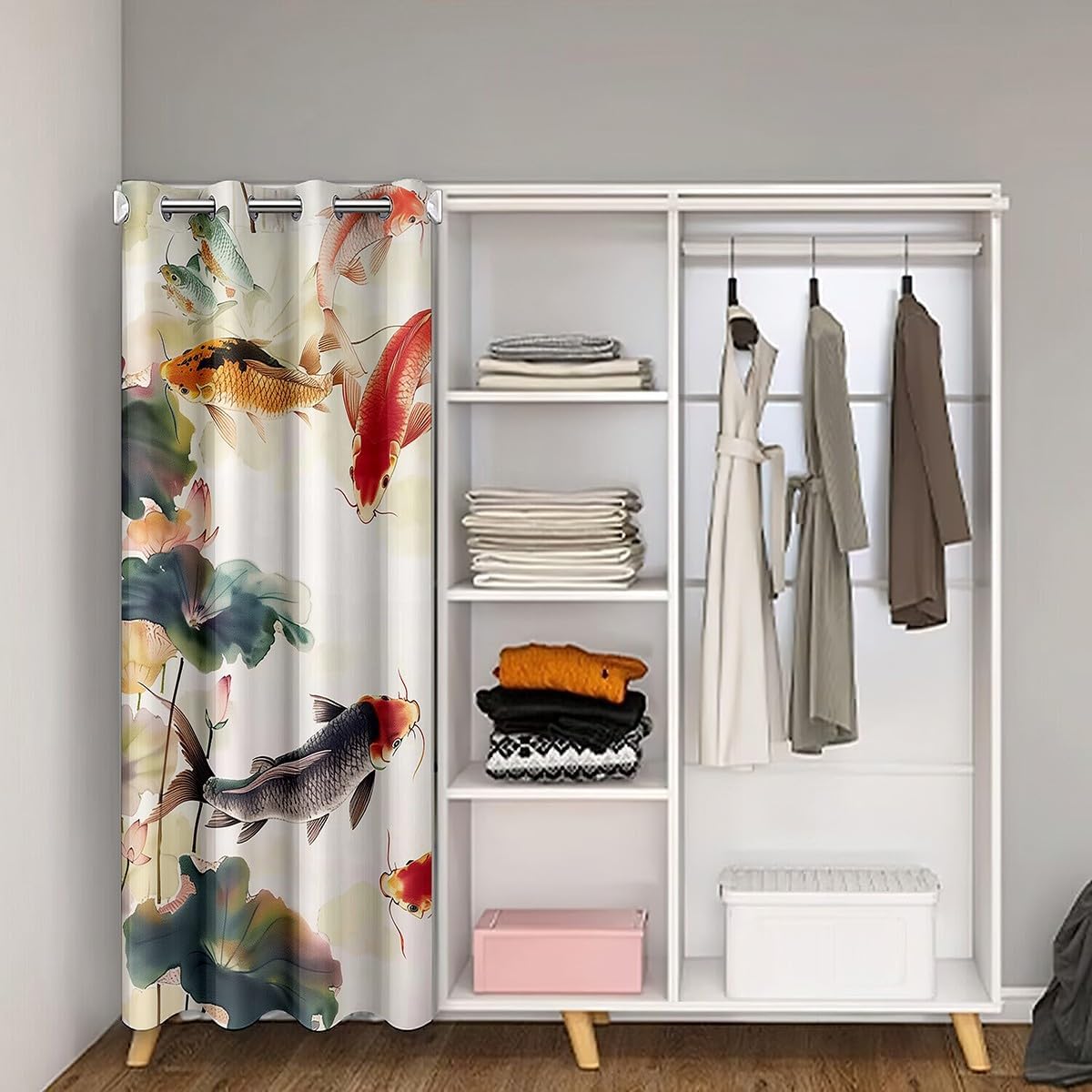 Manfei Watercolor Goldfish Door Curtain,Oil Painting Summer Lotus Flowers Room Darkening Blackout Curtain 1 Panel,42" W X 80" L,Tie Dyed Lotus Leaves Botanical Plants Room Divider Blackout Curtain