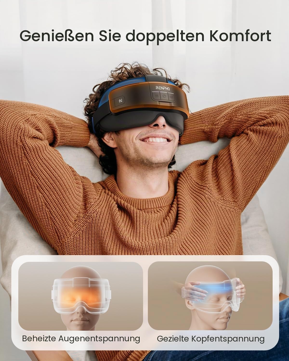 RENPHO Kopf- und Augenmassagegerät mit Wärme, Massagegerät für Stirn, Hinterkopf und Schläfe, Variation und Bluetooth Music, Augen Massagegerät, überanstrengte Augen, Geschenke für Frauen