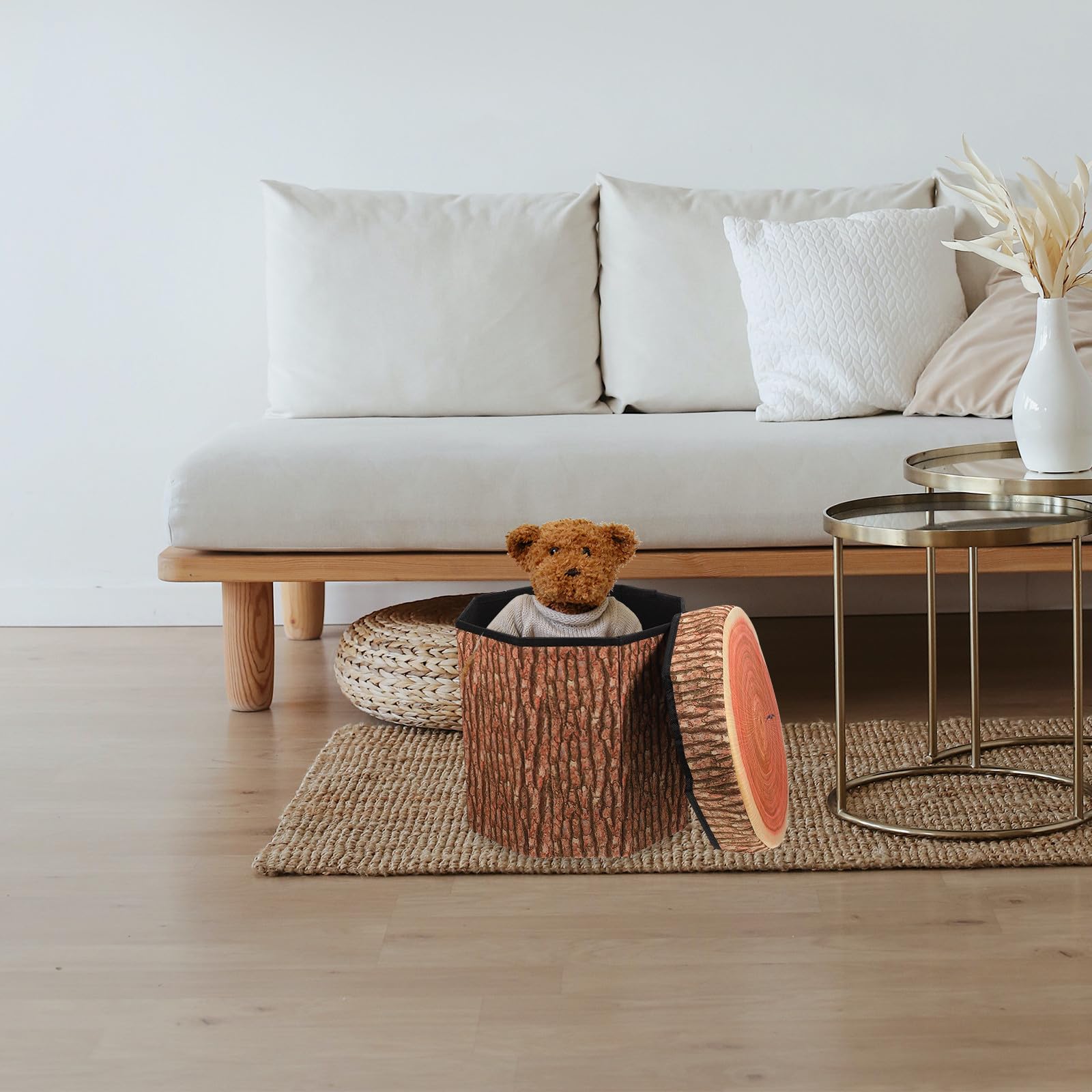 Pouf Sgabello Contenitore Pieghevole in Truciolare con Rivestimento in Flanella, Sgabellino Multifunzionale con Funzione di Stoccaggio per Uso Domestico