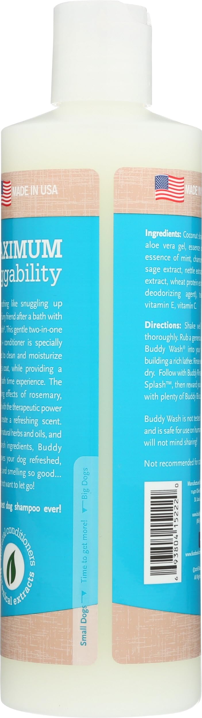 Buddy Wash Dog 2 in 1 Shampoo Conditioner Rosemary Mint Soap Free Natural 16z