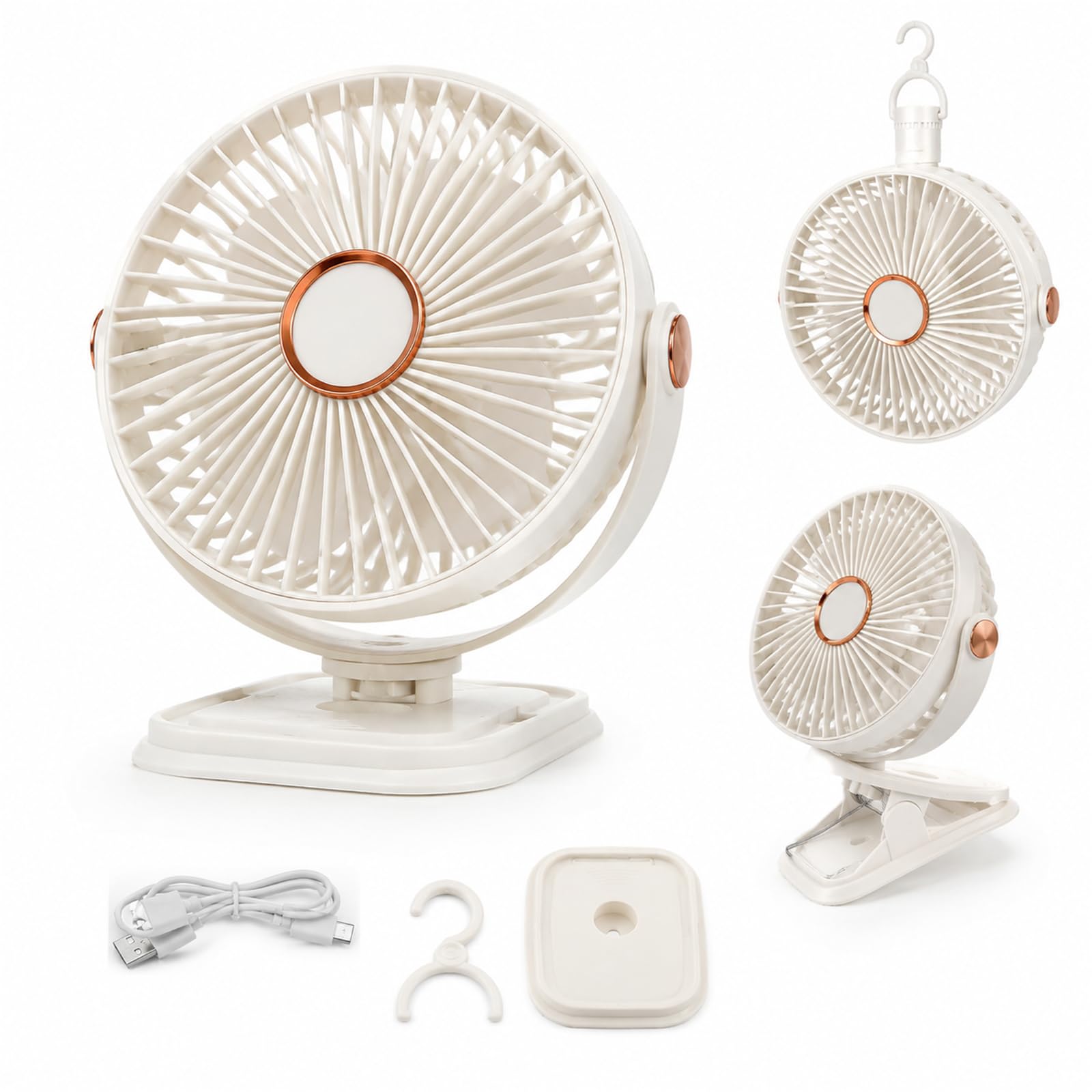 ZZGLJYA 3-in-1 Clip on Fan/Desk Fan & Table Fan, Portable Small Mini Fan with 5-Speed Strong Airflow, 360° Omnidirectional Rotation, Ultra-Quiet Personal Fan for Office Car Travel Sleeping （white）