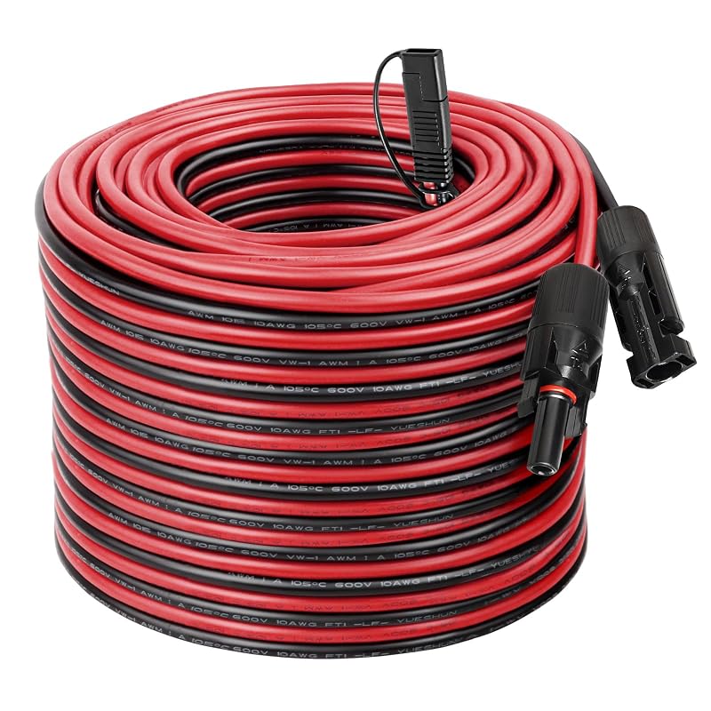 Cabo de Extensão Solar SAE MOOKEERF 10AWG com Adaptador de Inversão de Polaridade, 30,5 m, Kit com 2 peças