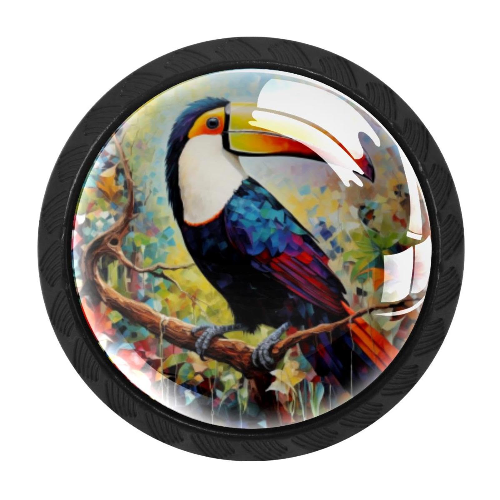 CHENZZZZ Toucan Drawer Knobs 4 Pack Crystal Dresser Knobs 35mm Glass Cabinet Knobs for Home Office Bathroom